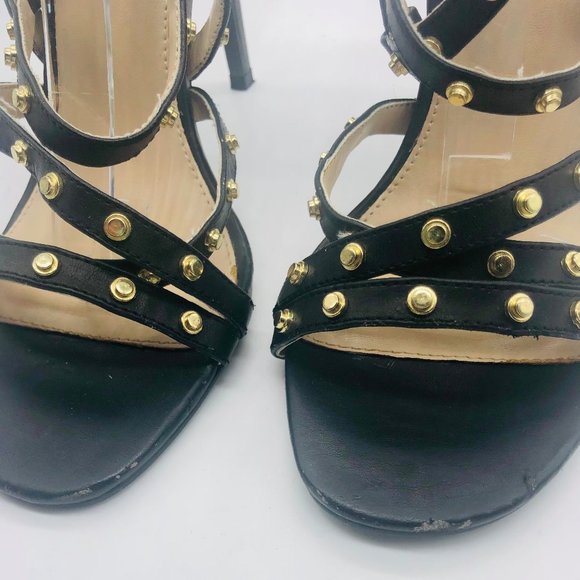 Black Strappy Heels with Gold Accents - Picture 4 of 7